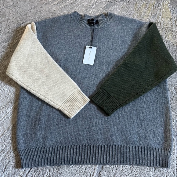 Line & Dot Dani sweater colorblock crewneck gray olive green cream small new - Picture 2 of 8